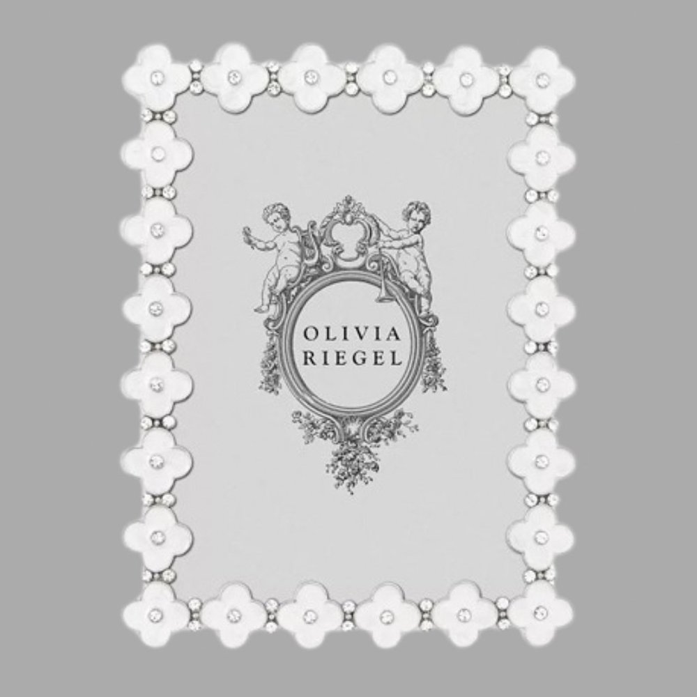 Olivia Riegel Stunning White Enamel Clover 5" x 7" Frame - Picture 2 of 7